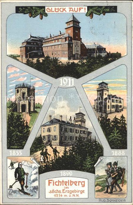 Oberwiesenthal Erzgebirge Unterkunftshaus Fichtelberg Skifahrer Wanderer Glueck