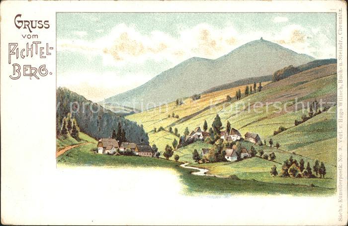 Oberwiesenthal Erzgebirge Panorama mit Fichtelberg Kuenstlerkarte Reichspost