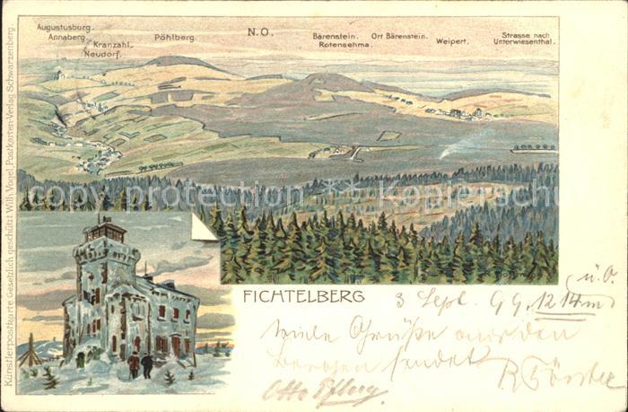 Oberwiesenthal Erzgebirge Fichtelberg Unterkunftshaus Panorama Kuenstlerkarte