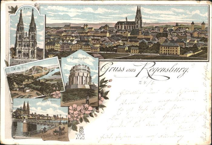 REGENSBURG Bayern Stadtbild mit Dom Walhalla Befreiungshalle Donau Eiserne Bruec