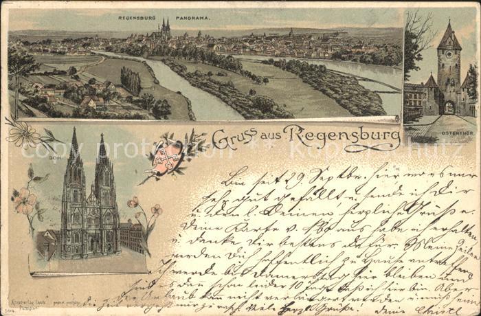 REGENSBURG Bayern Panorama Ostentor Dom Koenigreich Bayern Litho