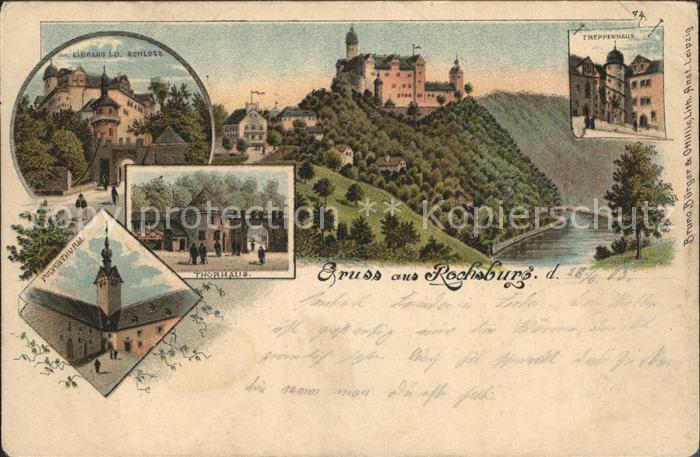 Rochsburg Schloss Torhaus Pulverturm Litho