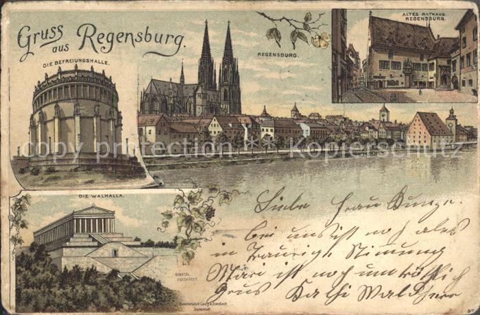 REGENSBURG Bayern Blick ueber die Donau Dom Altes Rathaus Befreiungshalle Walhal