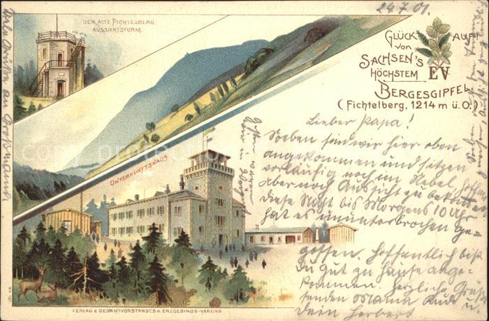 Oberwiesenthal Erzgebirge Fichtelberg Unterkunftshaus Aussichtsturm Litho