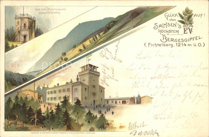 Oberwiesenthal Erzgebirge Fichtelberg Unterkunftshaus Aussichtsturm Litho