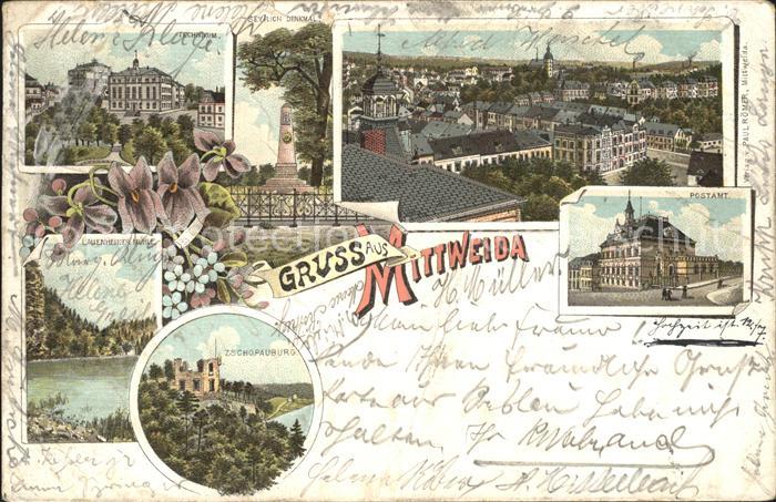Mittweida Technikum Lauenheiner Muehle Zschopauburg Postamt Denkmal Litho