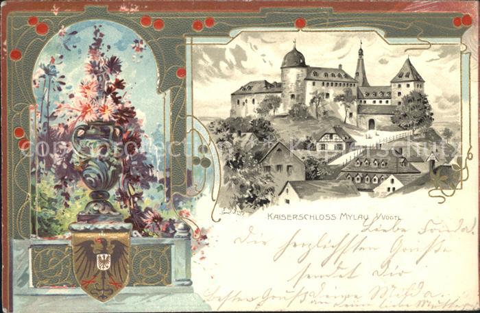 Mylau Kaiserschloss Blumenstrauss Kuenstlerkarte