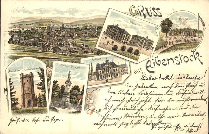 Eibenstock Gesamtansicht Schule Buehlhalle Rathaus Kriegerdenkmal Aussichtsturm