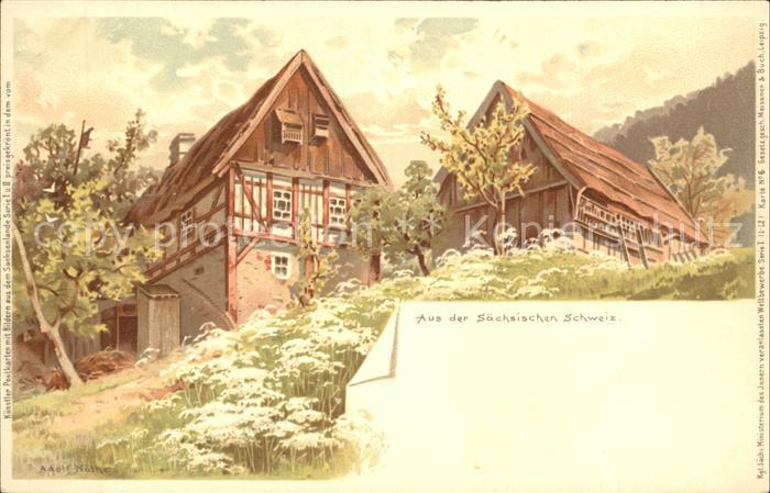 Bad Schandau Bauernhaeuser Saechsische Schweiz Kuenstlerkarte Adolf Noether