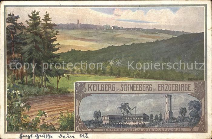 Schneeberg Erzgebirge Panorama mit Keilberg Bismarckturm Unterkunftshaus Kuenstl