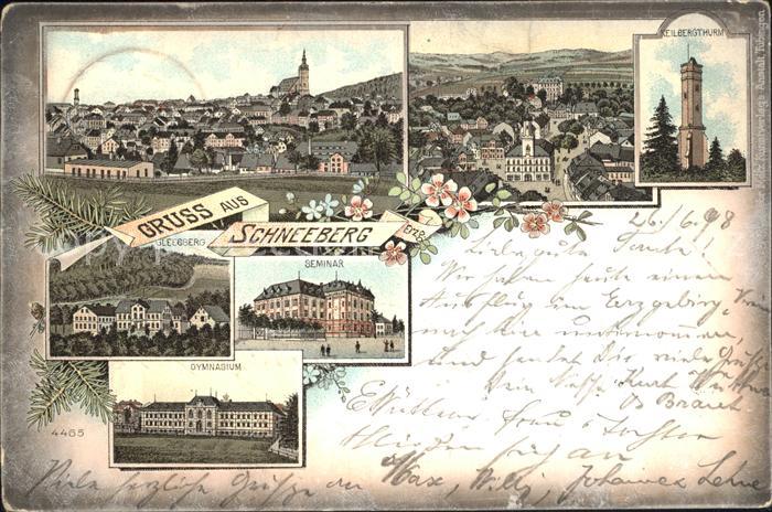 Schneeberg Erzgebirge Ortsansicht mit Kirche Seminar Gymnasium Keilbergturm Glee