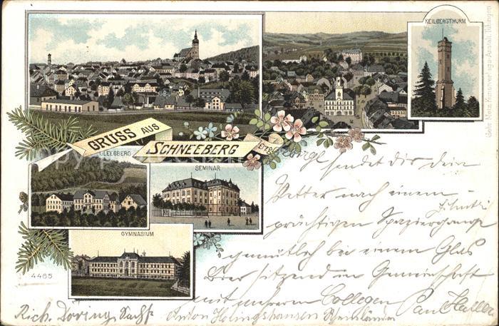 Schneeberg Erzgebirge Ortsansicht mit Kirche Seminar Gymnasium Keilbergturm Glee