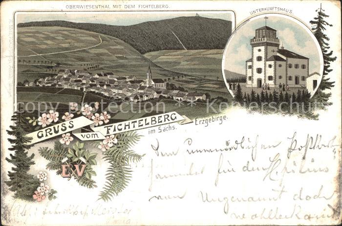 Oberwiesenthal Erzgebirge Panorama mit Fichtelberg Unterkunftshaus Litho Reichsp