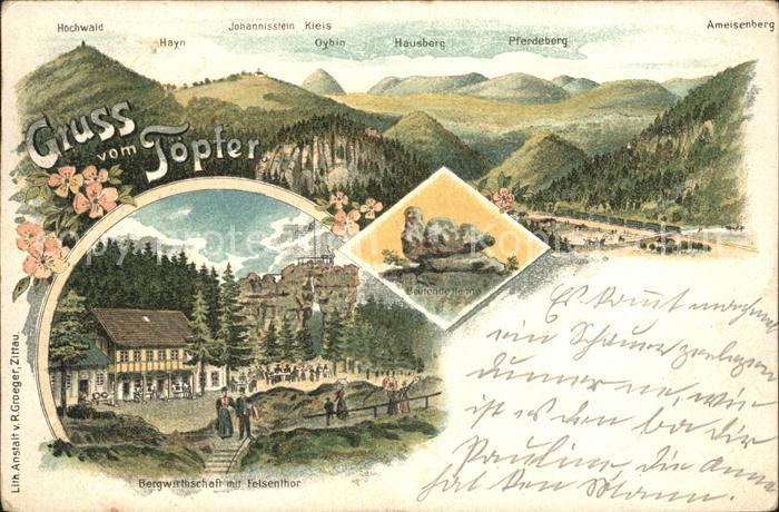 Oybin Sachsen Toepfer Hochwald Bergwirtschaft mit Felsentor Pferdeberg