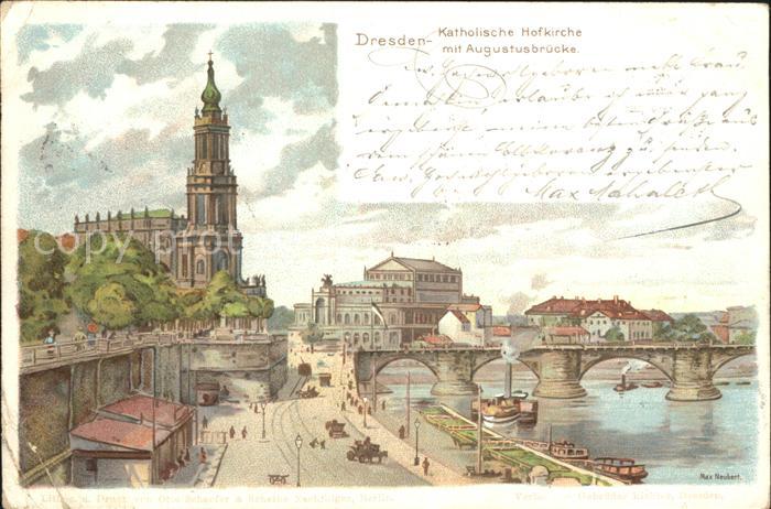 DRESDEN Elbe Katholische Hofkirche Augustusbruecke