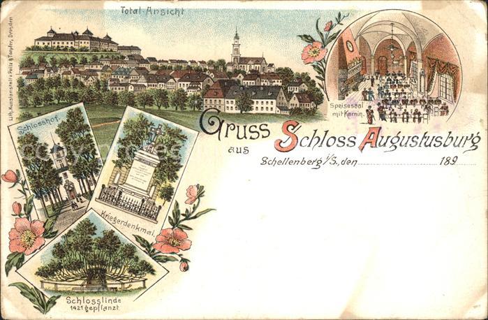 Augustusburg Schloss Schlosslinde Kriegerdenkmal Speisesaal mit Kamin