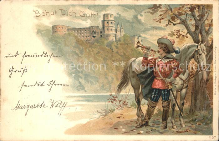Trompeter Scheffel Pferd Litho