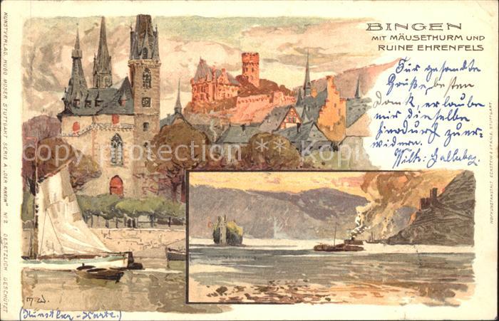 Wielandt Manuel Litho Bingen Maeuseturm Ruine Ehrenfels