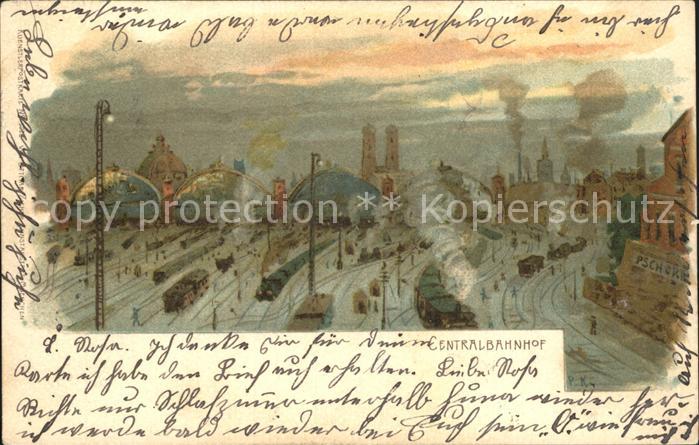 Verlag Ottmar Zieher Muenchen OZM Nr. 1028 Muenchen Centralbahnhof Litho