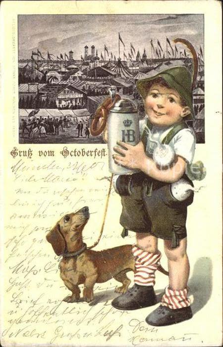 Dackel Dachshund Teckel Hunde dogs Chiens Cani Oktoberfest Kind Bierkrug Brezel