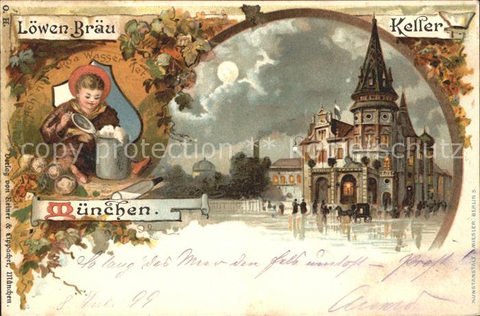 Bier Loewenbraeukeller Muenchen Litho