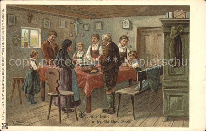 Doecker E. Familie Mittagsessen Gebet Litho