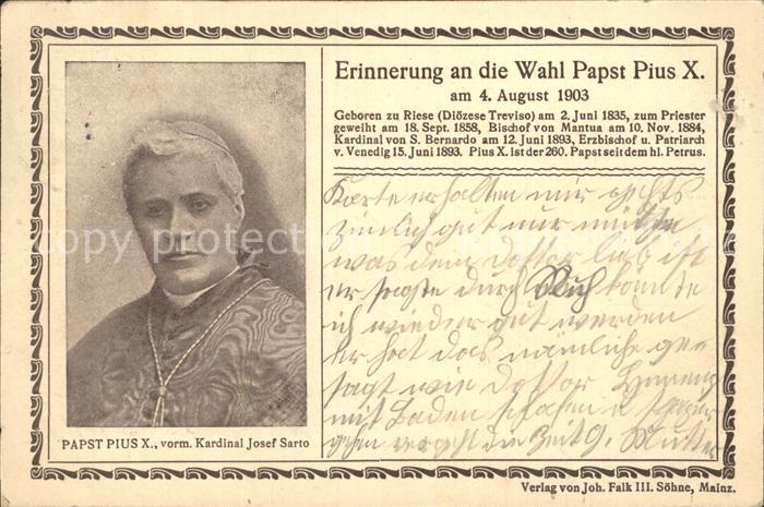 Papst Pius X. Erinnerung Wahl
