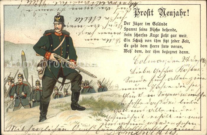 Militaria Deutschland Prosit Neujahr Litho Jäger
