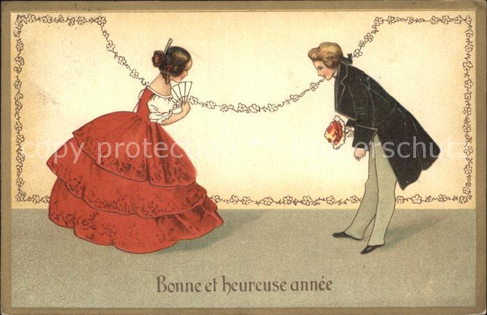 Tanz Taenzer Ball Fächer Barock Neujahr Litho