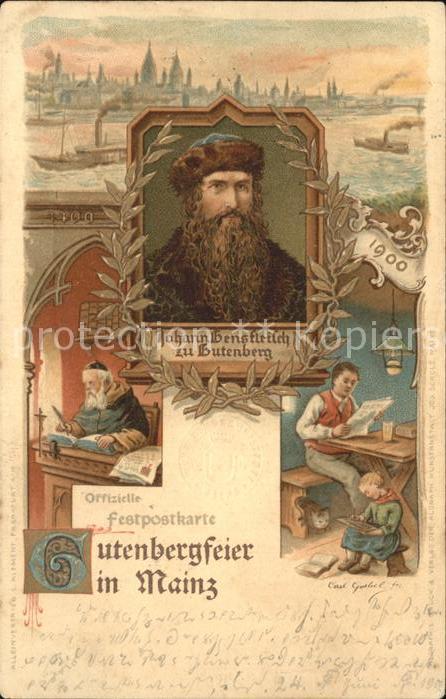 Gutenberg Johannes Buchdruck Mainz Festpostkarte Litho