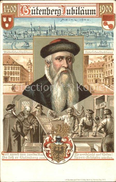 Gutenberg Johannes Buchdruck Mainz 1600 Jubiläum Litho
