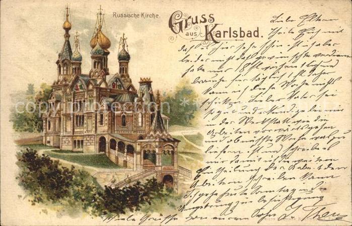 Russische Kirche Kapelle Karlsbad Litho