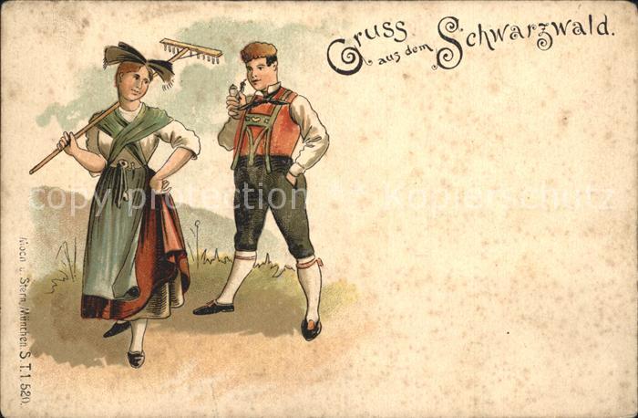 Trachten Schwarzwald Rechen Pfeife Litho