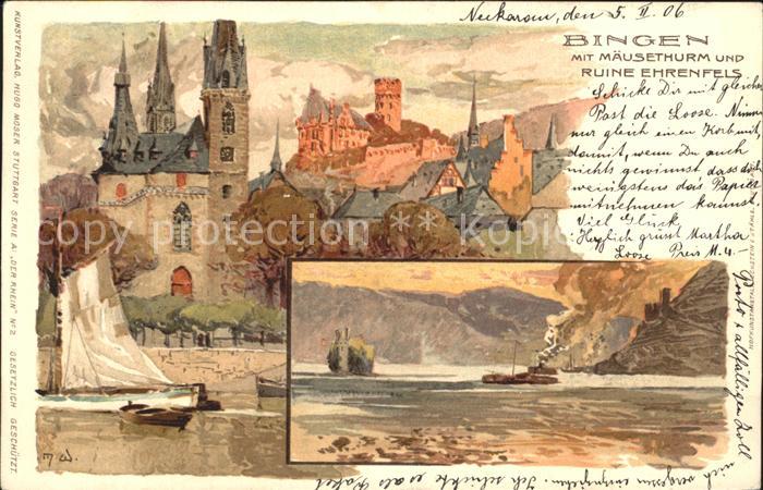 Wielandt Manuel Litho Bingen Maeuseturm Ruine Ehrenfels