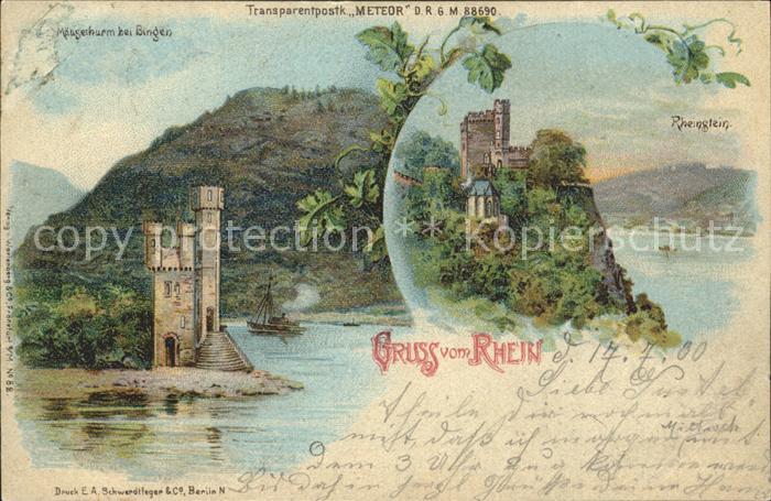 METEOR Hold to Light Nr. 88690 Bingen Mäuseturm Rheinstein Litho