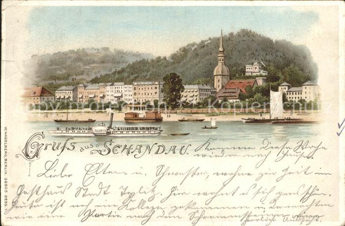 Verlag Hagelberg W. Nr. 36905 Schandau Seitenraddampfer Litho