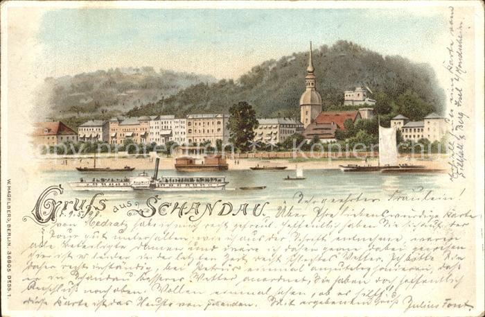 Verlag Hagelberg W. Nr. 36905 Schandau Seitenraddampfer Litho