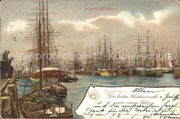 Segelschiffe Hafen Hamburg Litho