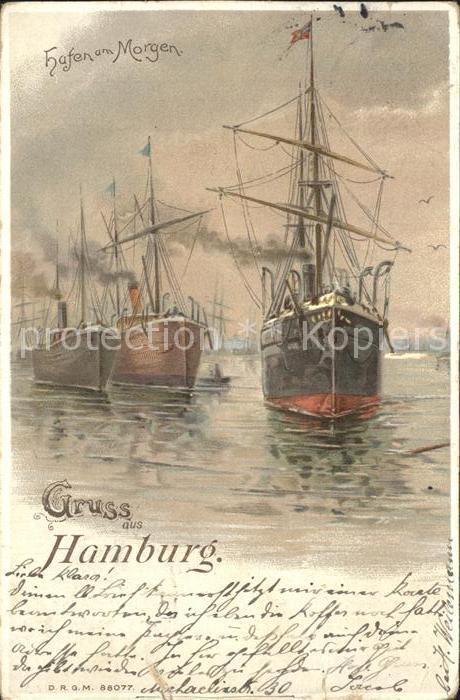 Segelschiffe Hafen Hamburg Litho