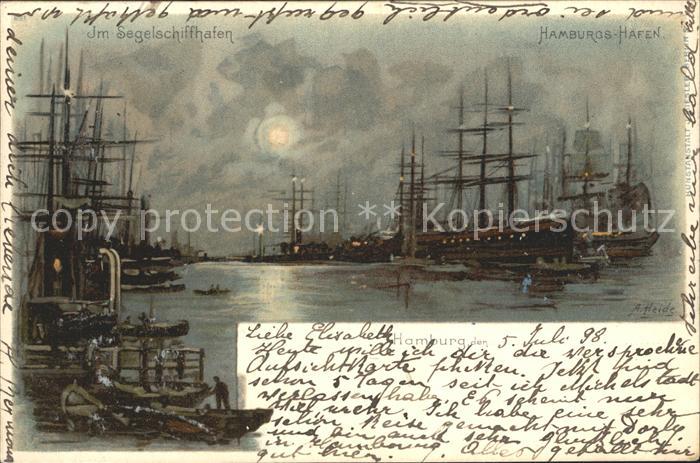 Segelschiffe Hamburg Hafen Litho