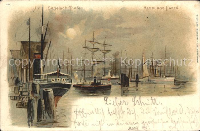 Segelschiffe Hamburg Hafen Litho