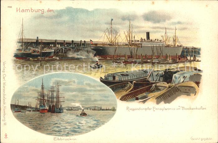 Dampfer Oceanliner Pennsylvania Baakenhafen Hamburg Litho