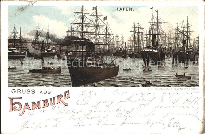 Segelschiffe Hamburg Hafen Litho
