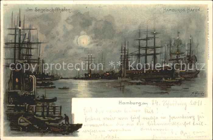 Segelschiffe Segelschiffhafen Hamburg Litho Künstler