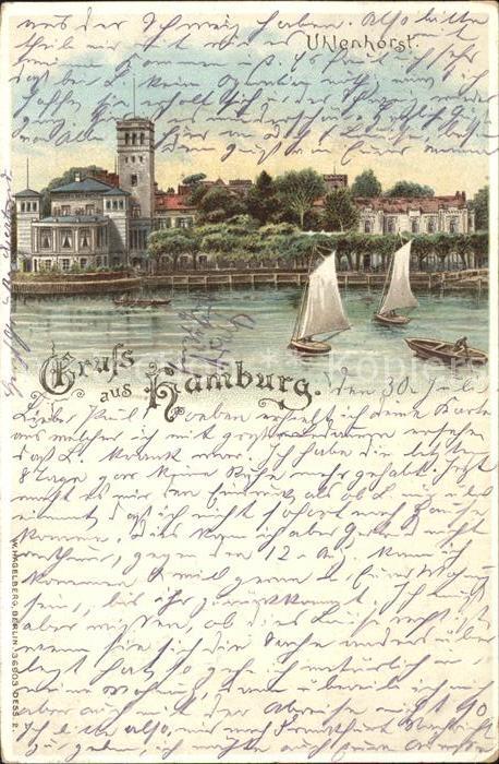 Verlag Hagelberg W. Nr. 36903 Hamburg Uhlenhorst Segelboote Lit