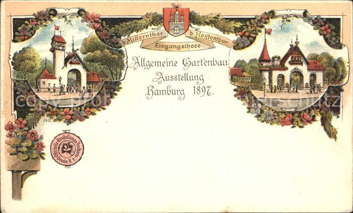 Gartenbauaustellung Hamburg Millerntor Holstentor Litho