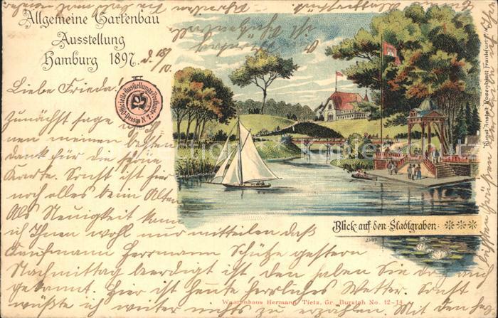 Gartenbauaustellung Hamburg 1897 Stadtgraben Litho