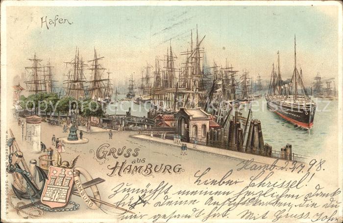 Segelschiffe Hamburg Hafen W.-Hagelberg-Verlag Litho