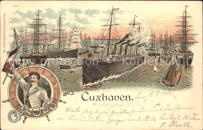 Segelschiffe Cuxhaven Matrose Litho