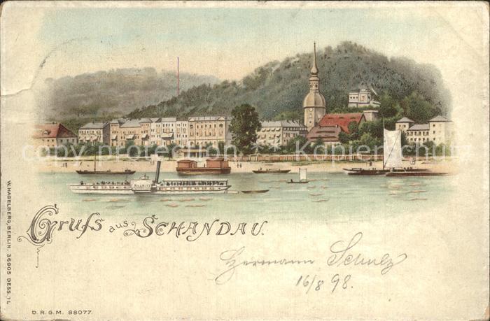 Verlag Hagelberg W. Nr. 36905 Schandau Seitenraddampfer Litho